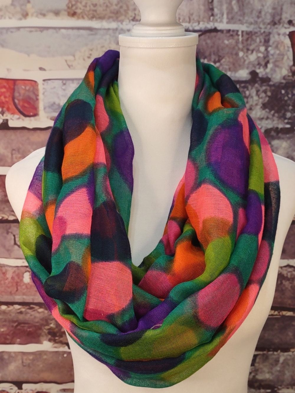 D&Y Multicolor Polka Dot Infinity Scarf - Pink, Green, Purple, Orange